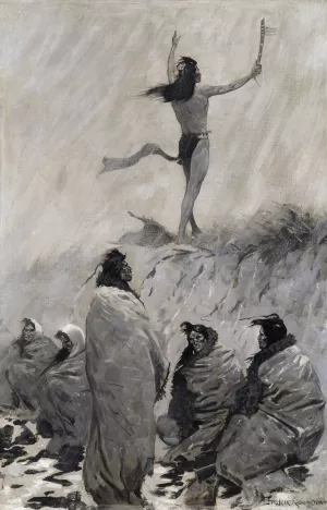The Fire Eater Raised His Arms To The Thunder Bird by Frederic Remington Oil Painting