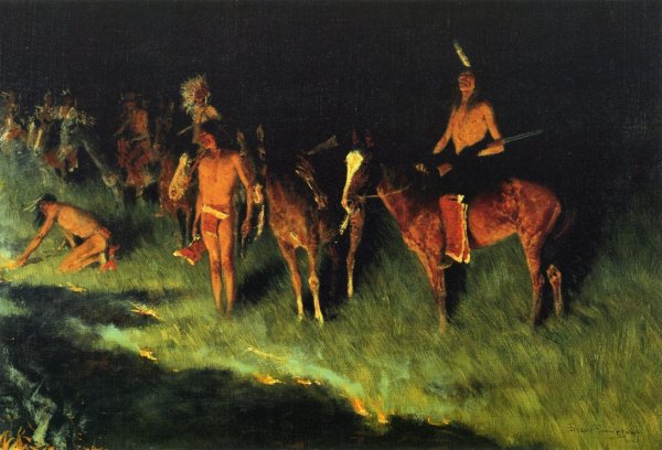 Main Product Photo of The Grass Fire Painting by Frederic Remington