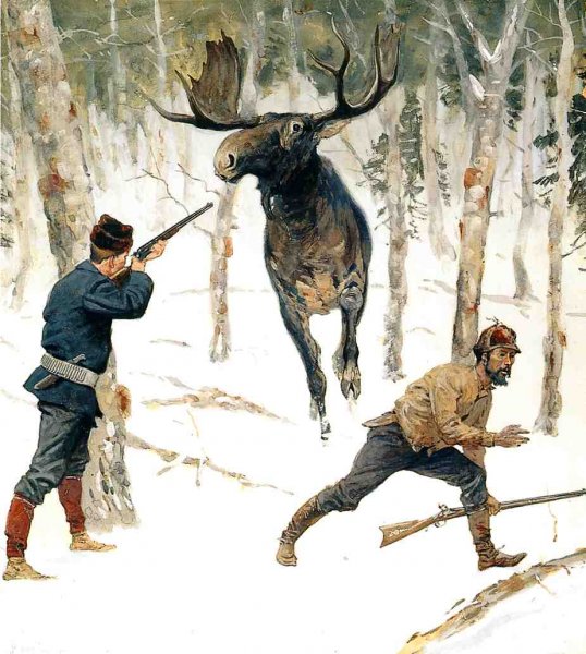 The Moose Hunt by Frederic Remington - Hand-Painted Oil Painting Reproduction