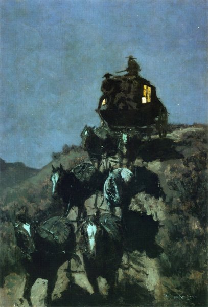 Main Product Photo of The Old Stage Coach of the Plains Painting by Frederic Remington