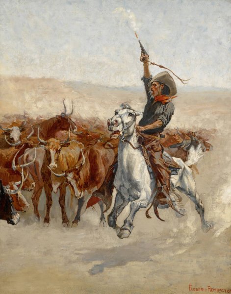 The Round-Up  by Frederic Remington - Hand-Painted Oil Painting Reproduction