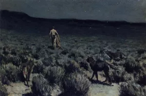 The Wolves Sniffed Along on the Trail, but Came No Closer Oil painting by Frederic Remington