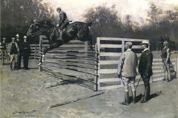 Transport: The First Horse in America to Jump Six Feet by Frederic Remington - Hand-Painted Oil Painting Reproduction