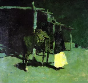 Waiting in the Moonlight by Frederic Remington - Oil Painting Reproduction