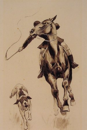 Whipping in a Straggler Oil painting by Frederic Remington