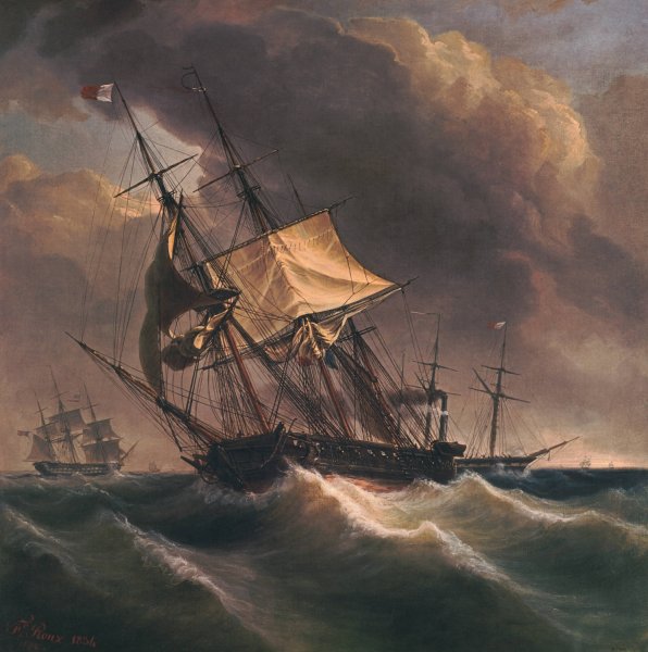 Sailing Ship In Storm  by Frederic Roux - Hand-Painted Oil Painting Reproduction