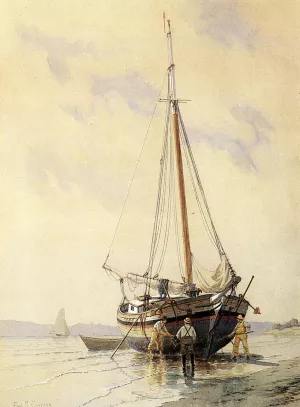 Sloop Aground on the Hudson by Frederic Schiller Cozzens Oil Painting