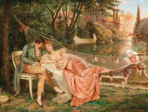 Flirting in the Park of the Villa Borghese, Rome by Frederic Soulacroix Oil Painting