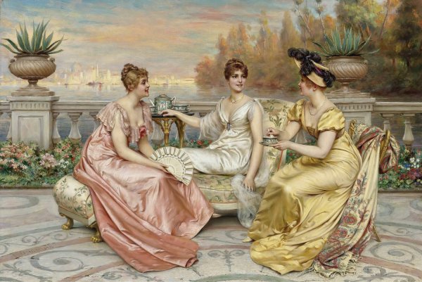 Tea On The Terrace by Frederic Soulacroix - Hand-Painted Oil Painting Reproduction