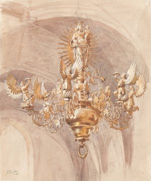 A Chandelier with the Virgin Mary Holding the Christ Child by Frederic William Burton Oil Painting