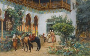 A North African Courtyard by Frederick Arthur Bridgman Oil Painting
