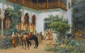A North African Courtyard by Frederick Arthur Bridgman Oil Painting