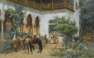 A North African Courtyard by Frederick Arthur Bridgman Oil Painting