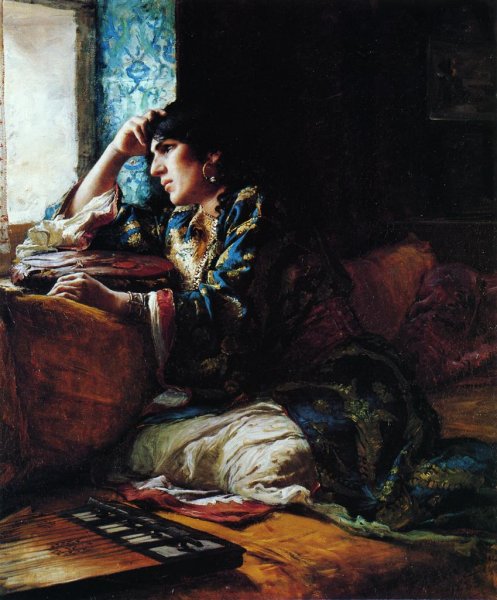 Main Product Photo of Aicha, a Woman of Morocco Painting by Frederick Arthur Bridgman