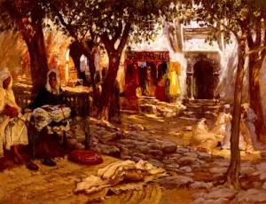 An Eastern Courtyard by Frederick Arthur Bridgman - Oil Painting Reproduction