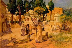 Arab Women at the Town Wall by Frederick Arthur Bridgman - Oil Painting Reproduction
