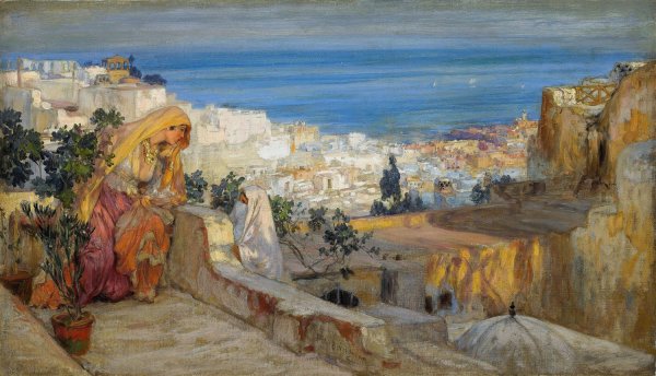 Arab Women On A Rooftop, Algiers Beyond by Frederick Arthur Bridgman - Hand-Painted Oil Painting Reproduction