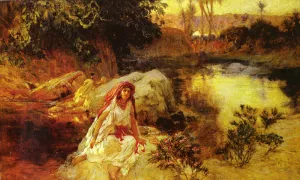 At the Oasis painting by Frederick Arthur Bridgman