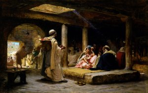 Cafe at Biskra, Algeria by Frederick Arthur Bridgman Oil Painting