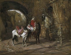 Horseman In A Courtyard by Frederick Arthur Bridgman Oil Painting
