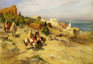 Horsemen on a Coastal Path, Algiers Oil painting by Frederick Arthur Bridgman