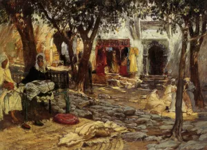 Idle Moments An Arab Courtyard by Frederick Arthur Bridgman - Oil Painting Reproduction
