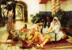 In a Village, El Biar, Algeria by Frederick Arthur Bridgman Oil Painting