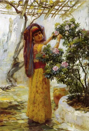 In the Courtyard by Frederick Arthur Bridgman - Oil Painting Reproduction