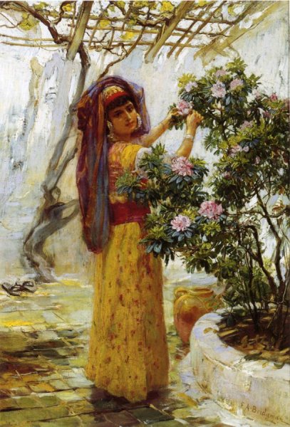 In the Courtyard by Frederick Arthur Bridgman - Hand-Painted Oil Painting Reproduction