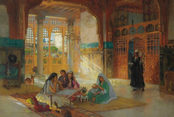 Interieur d'un palais Arabe by Frederick Arthur Bridgman - Hand-Painted Oil Painting Reproduction