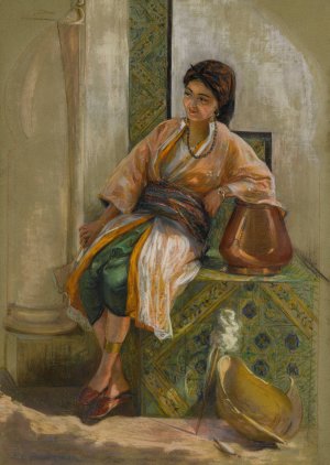 Jeune Fille a L'eventail by Frederick Arthur Bridgman Oil Painting