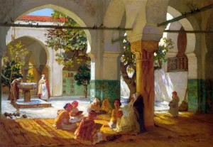 Learning the Qu'ran by Frederick Arthur Bridgman Oil Painting