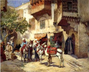 Marketplace in North Africa Oil painting by Frederick Arthur Bridgman