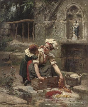 Mother's little helper by Frederick Arthur Bridgman Oil Painting