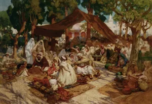 North African Market by Frederick Arthur Bridgman Oil Painting