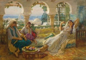 On The Terrace by Frederick Arthur Bridgman Oil Painting