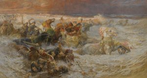 Pharaoh And His Army Engulfed By The Red Sea by Frederick Arthur Bridgman Oil Painting