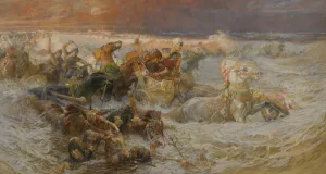 Pharaoh And His Army Engulfed By The Red Sea by Frederick Arthur Bridgman Oil Painting