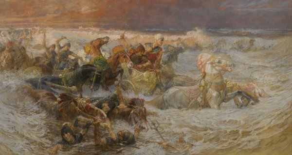 Pharaoh And His Army Engulfed By The Red Sea  by Frederick Arthur Bridgman - Hand-Painted Oil Painting Reproduction