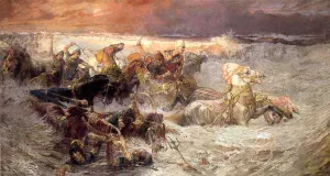 Pharoah and His Army Engulfed by The Red Sea by Frederick Arthur Bridgman - Oil Painting Reproduction