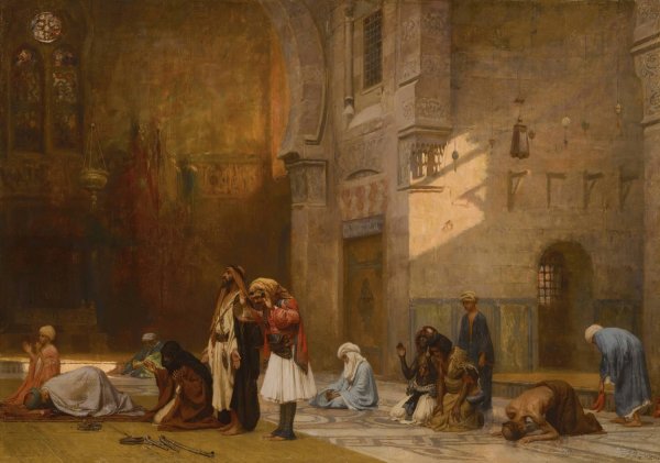 Prayer in the Mosque, Cairo  by Frederick Arthur Bridgman - Hand-Painted Oil Painting Reproduction