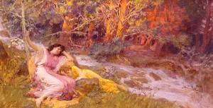 Reclining By A Stream by Frederick Arthur Bridgman Oil Painting