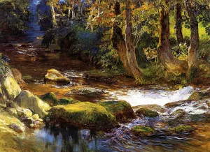River Landscape with Deer by Frederick Arthur Bridgman Oil Painting