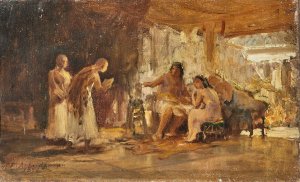 Study Of A Group In An Interior by Frederick Arthur Bridgman Oil Painting