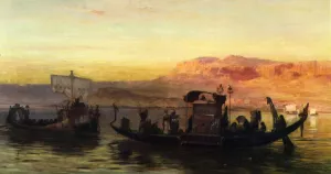 The Burial of a Mummy on the Nile by Frederick Arthur Bridgman Oil Painting