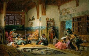 The Nubian Storyteller in the Harem by Frederick Arthur Bridgman Oil Painting