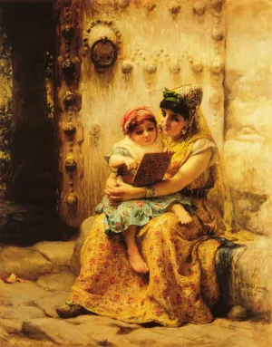 The Reading Lesson by Frederick Arthur Bridgman - Oil Painting Reproduction