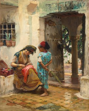 The Sewing Lesson Oil painting by Frederick Arthur Bridgman