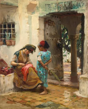 The Sewing Lesson by Frederick Arthur Bridgman Oil Painting