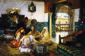 The Story also known as In the Harem by Frederick Arthur Bridgman Oil Painting